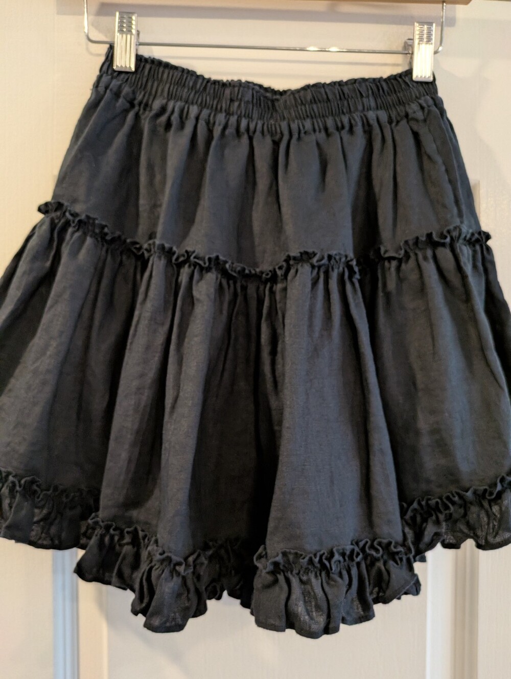 Hill House Paz Mini Skirt Black Linen Ruffle Coquette Girl Goth Romantic Size S - Picture 9 of 11